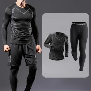 Ensemble de survêtement de fitness pour homme 2 pièces, tenue d'entraînement élastique à séchage rapide, haut à manches longues et pantalon avec imprimé, idéal pour l'entraînement en salle de sport, le basketball, la course, le modelage, les activités de plein air, le cyclisme, la randonnée, la course de nuit, vêtements de sport décontractés printemps été