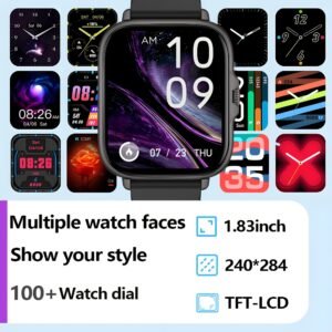 Dernière Montre Connectée, Écran Tactile Haut de Gamme de 1,83 pouce, avec Alertes d'Appels/Multiples Aiguilles/Multiples Modes Sportifs/Calendrier/Prévisions Météo/Rappel d'Alarme et Plus