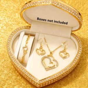 4 pièces Ensemble de Bijoux Chic en Forme de Cœur avec Paillettes - Collier, Boucles d'Oreilles, Bracelet Combo avec Accents, Idéal pour Tenue Décontractée et Soirées, pour Adolescentes