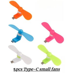 lot de 4/5 Mini ventilateur personnel à brancher Type-C, ventilateur de refroidissement portable à main, de bureau et à pince, petit ventilateur ultra-silencieux compatible avec les appareils mobiles Type-C, les banques d'alimentation, les ordinateurs portables et les chargeurs, refroidisseur léger à faible