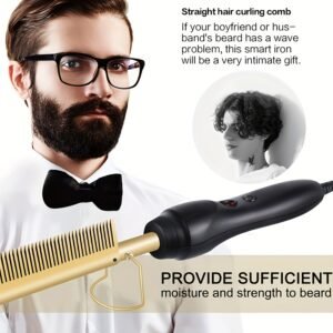 Peigne Chauffant Électrique à Boucler et Lisseur pour Perruque, Brosse de Lissage Rapide avec Cire Capillaire - Kit d'Outils de Coiffure