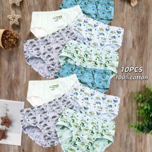 Lot de 10 slips triangle pour garçons, 100% coton, doux et respirants, pour petits garçons et enfants, motifs de dessins animés mignons, sous-vêtements triangle