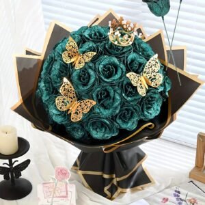 12 roses artificielles à paillettes, bouquet de roses fausses, roses scintillantes, roses artificielles avec tiges, fleurs éternelles pour la décoration de Noël, fête à la maison, Saint-Valentin, anniversaire de mariage, bouquets d'anniversaire, décorations pour la fête des mères et Thanksgiving