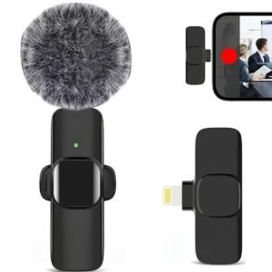 Microphone Clip-On sans Fil Kouzone Plug and Play, Facile à Utiliser - Micro Lavalier sans Fil Haute Sensibilité Amélioré avec Micro Clip-On à Réduction de Bruit - Adapté pour Smartphone, Caméra et Tournage en Extérieur