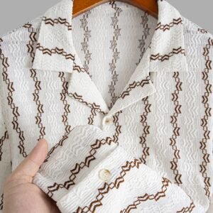 Chemises d'été décontractées pour hommes à manches courtes, col cubain, tricot jacquard extensible, douces et respirantes, avec boutons, idéales pour la plage