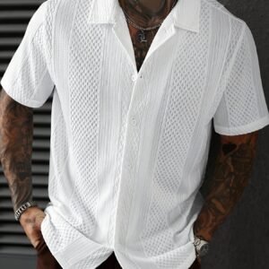 Chemise à manches courtes jacquard décontractée pour hommes, idéale pour les trajets quotidiens et les soirées, unisexe pour les couples