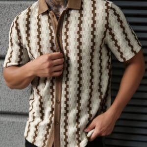 Chemise d'été pour homme à rayures et à nouer teinture nouée colorée, Chemise décontractée à la mode pour homme à manches courtes