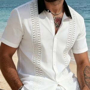 Chemise à manches courtes tendance pour homme - Chemise décontractée sportive hawaïenne, adaptée aux loisirs quotidiens, à la plage et aux voyages de vacances