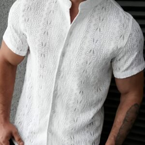 Chemise décontractée pour homme à manches courtes, unie, à boutonnage devant et polyvalente