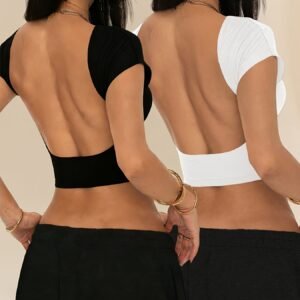 2pcs T-shirts dos nus sexy pour femmes, élégants et mignons, parfaits pour les rendez-vous, les trajets quotidiens, les voyages et les tenues décontractées, adaptés aux hauts courts de printemps et d'été