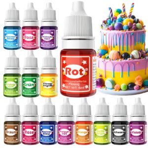 Colorant alimentaire liquide sans allergènes, 15 couleurs - Colorant liquide consommable hautement concentré pour la décoration de gâteaux, pâte à sucre, macarons, coloration d'œufs de Pâques, cuisine - Concentré de colorant alimentaire pour desserts