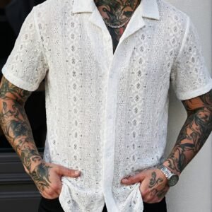 Nouvelle Chemise d'Été pour Homme en Jacquard Tricoté Uni et Frais pour les Trajets Quotidiens, Streetwear, Style Plage Hawaïen, Sorties de Vacances, Mode Décontractée, Tempérament, Tendance Urbaine, Haut à Manches Courtes et Simple Boutonnage