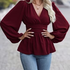 Kazaka Longue Femme Ample Col en V Jupe Évasée Style Européen et Américain Automne Hiver Nouvelle Robe Longue Unie